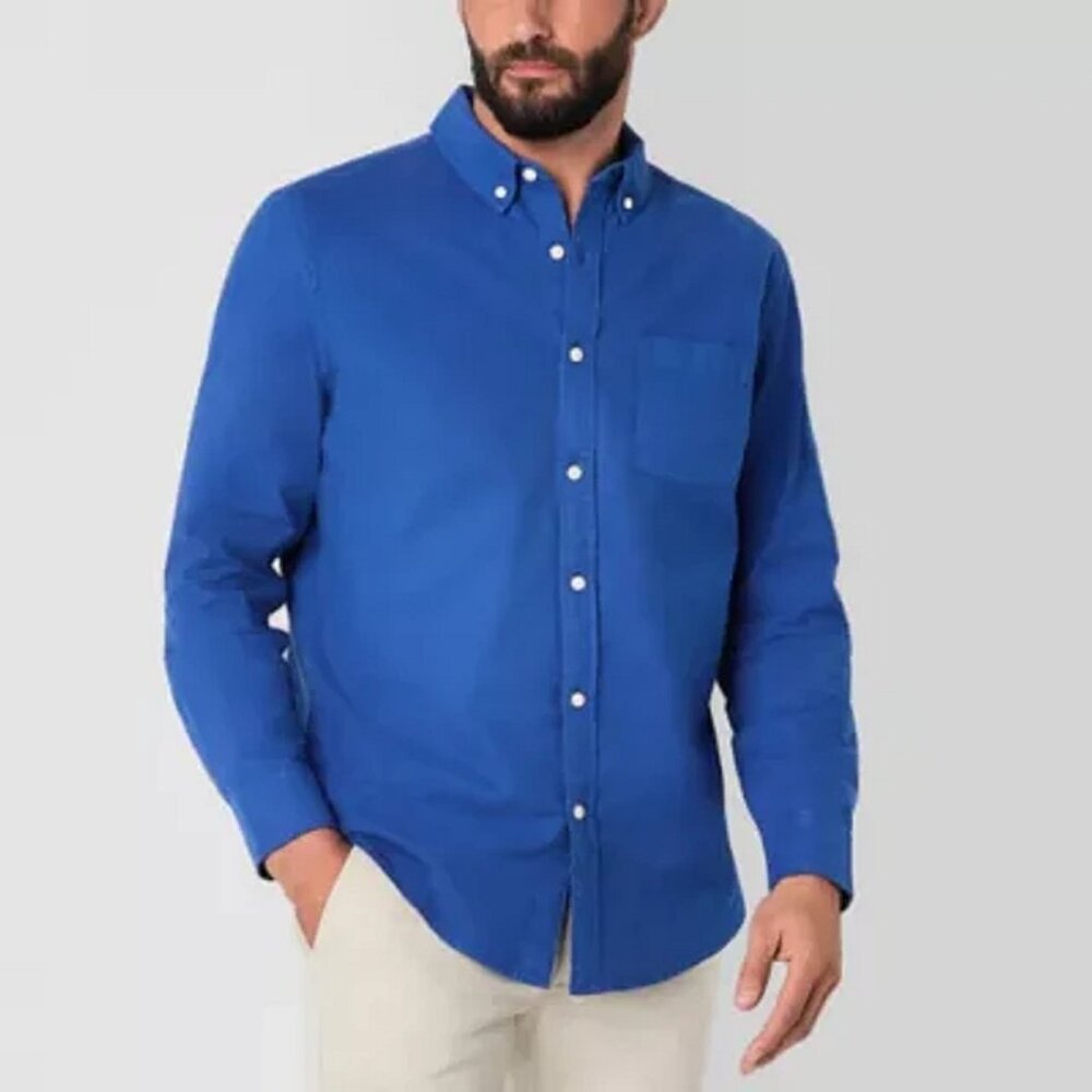 AE Men's Classic Fit Long Sleeve Button-down Blue Shirt Neck 16.5-17 Men's Large